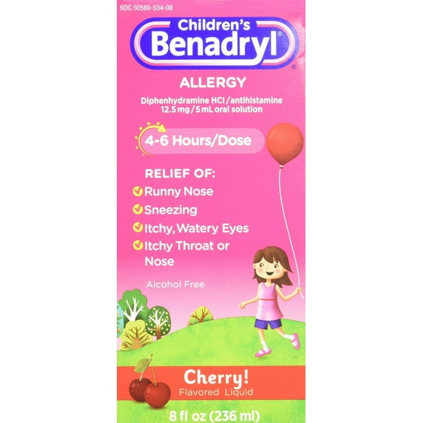 2 Pack Children's Benadryl Allergy, Cherry Flavored Liquid 8 fl oz