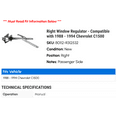 thumbnail image 2 of Right Window Regulator - Compatible with 1988 - 1994 Chevy C1500 1989 1990 1991 1992 1993, 2 of 2