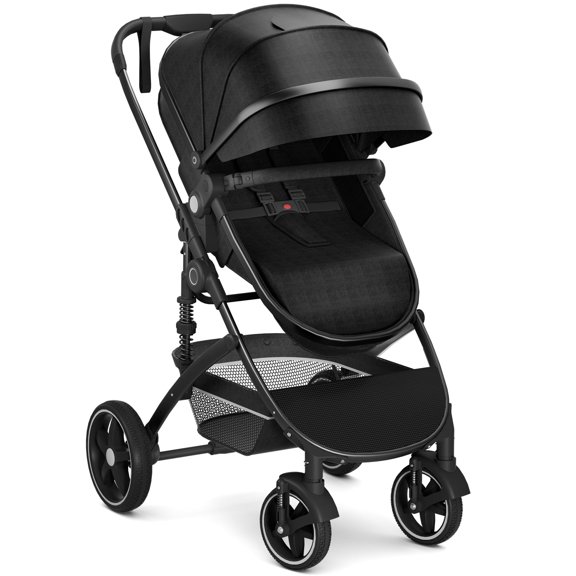 babyeap Baby Stroller, 2-in-1 Foldable eversible Toddler Seat with Bassinet Mode, Cup Holder、Storage Bag,Black