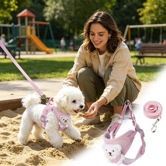 Adjustable Chest Back Harness for Small and Cats Breathable Mesh Cute Bear Design Escape Proof Buckle