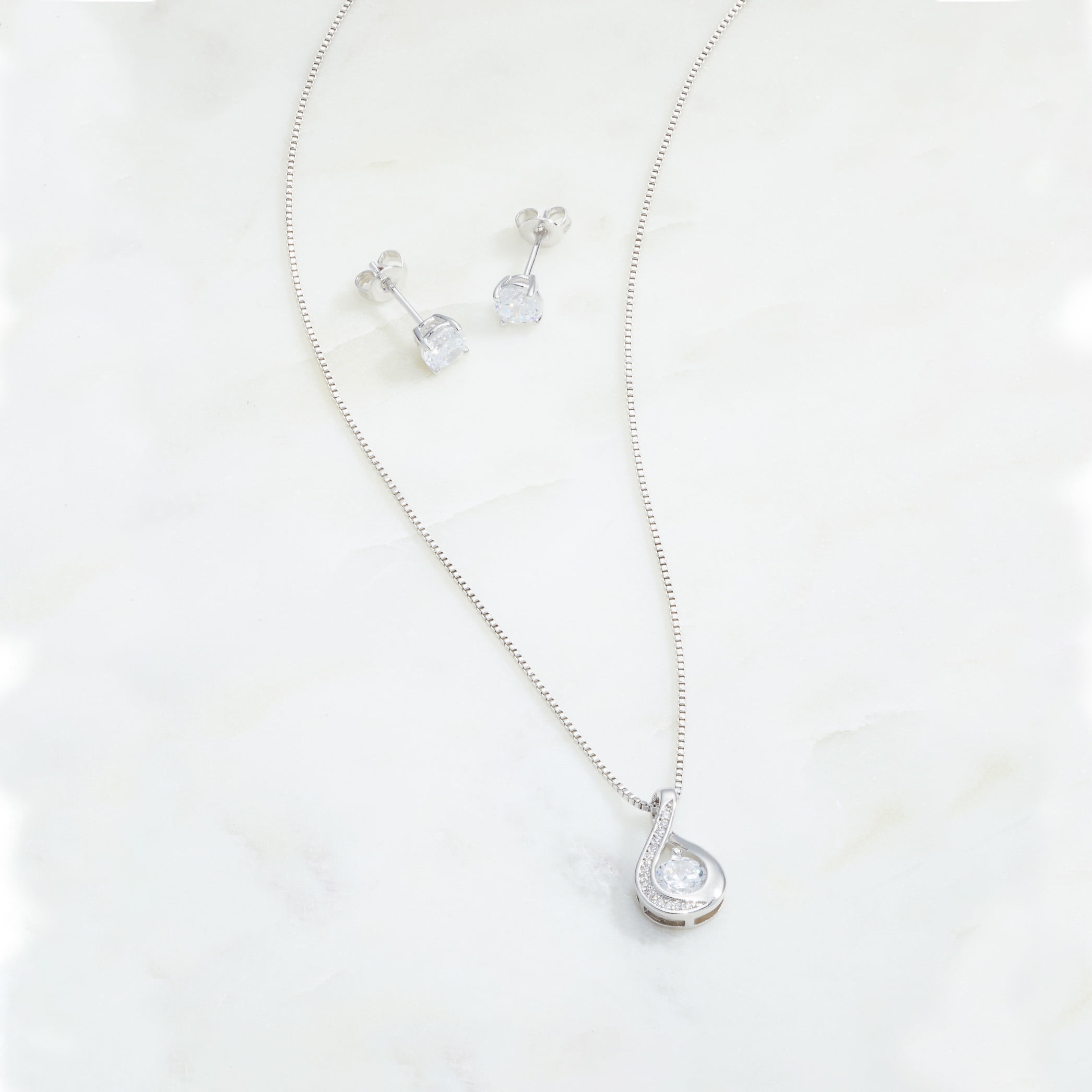 Believe by Brilliance Women's Fine Silver Plated CZ Infinity Pendant and Earring Set
