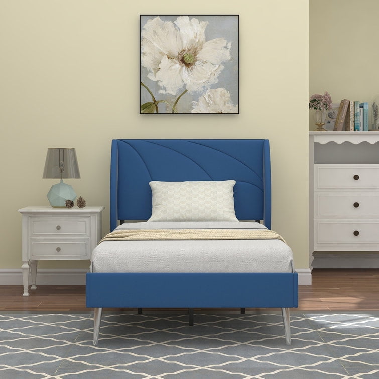 AGARTT Low Profile Upholstered Platform Bed Frame With Wing Headboard