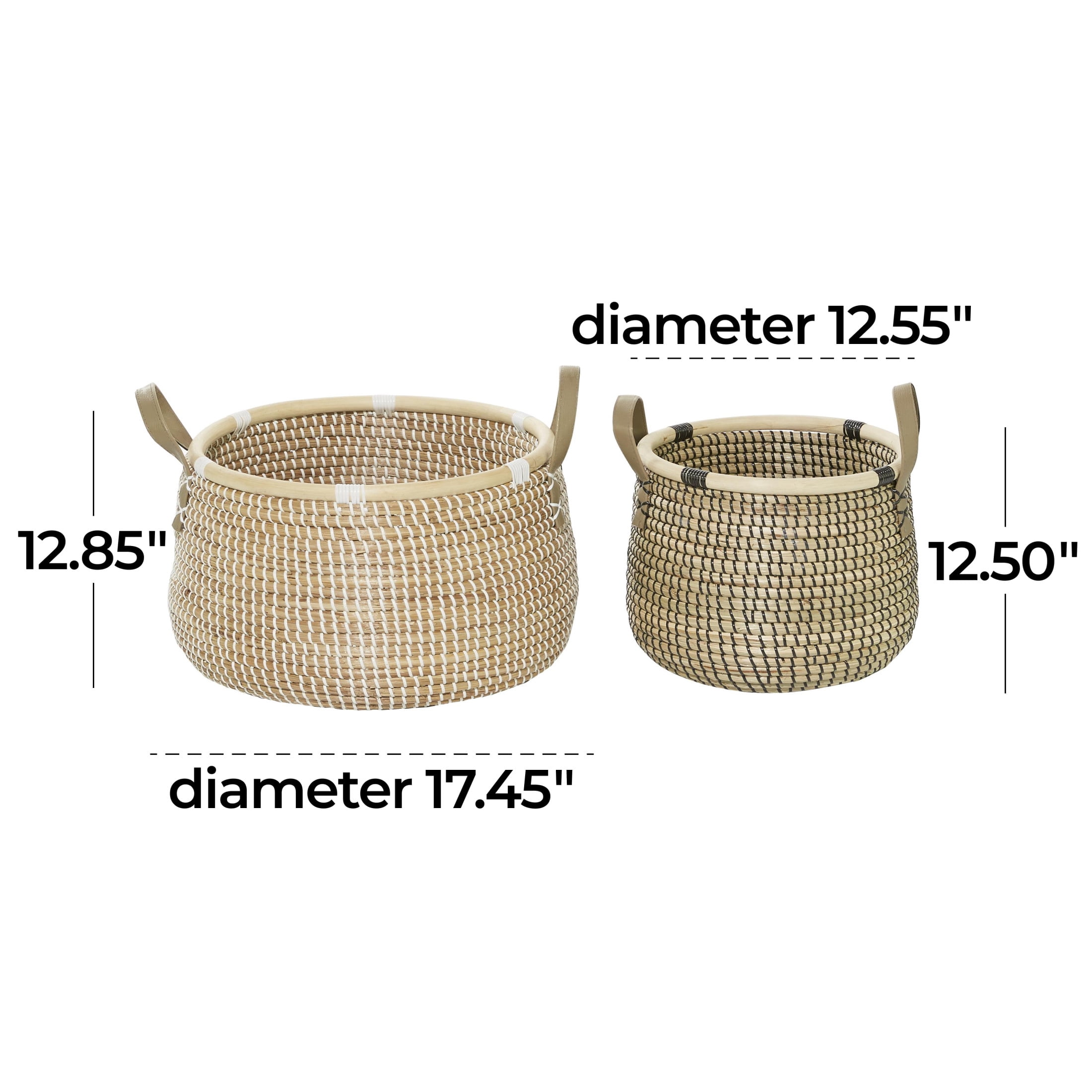 DecMode 13", 18"W Brown Banana Leaf Handmade Storage Basket with Handles, 2-Pieces