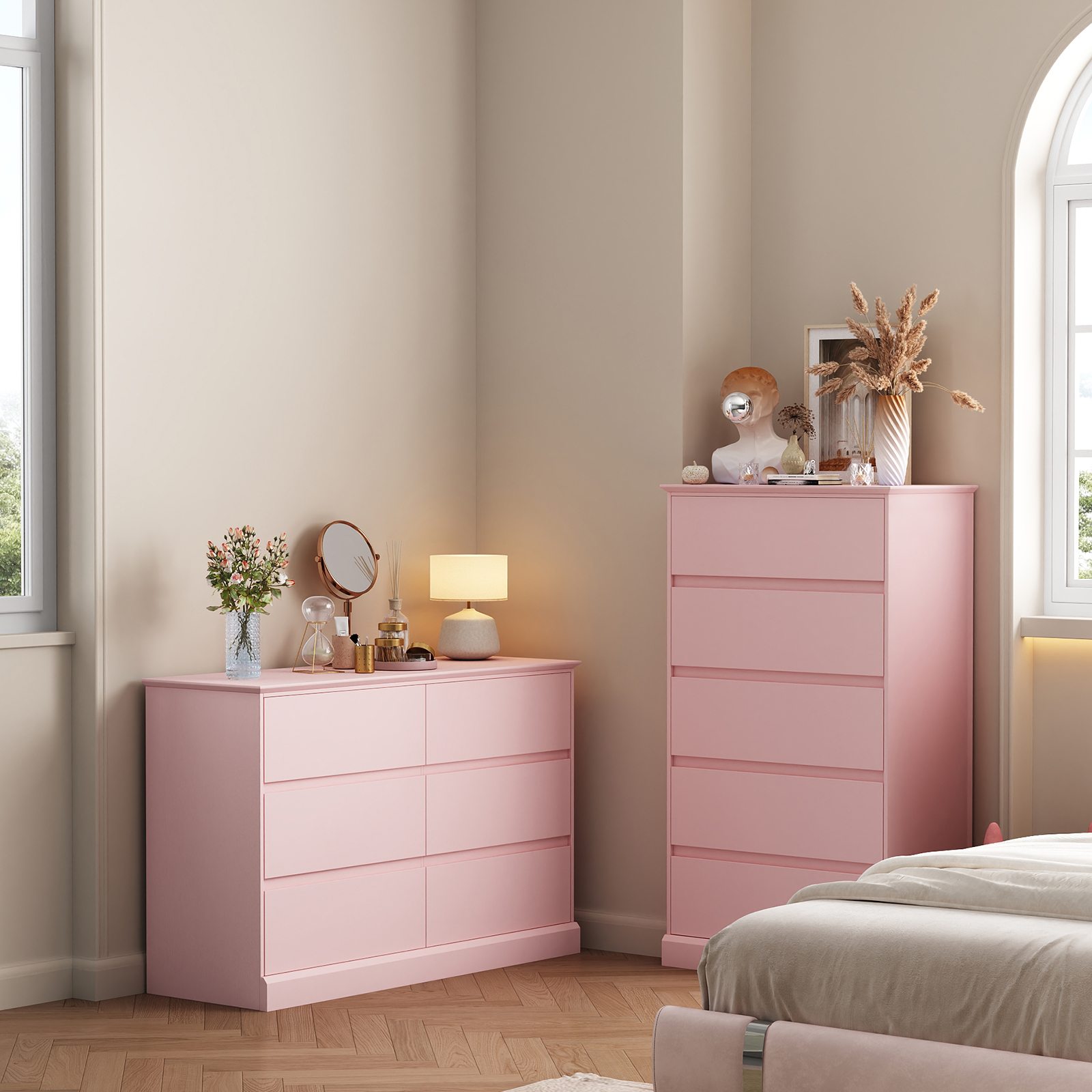 Bedroom Dresser 6 Drawer Storage Chest of Drawers Double Dresser Storage Side Cabinet Room Furniture for Bedroom Living Room