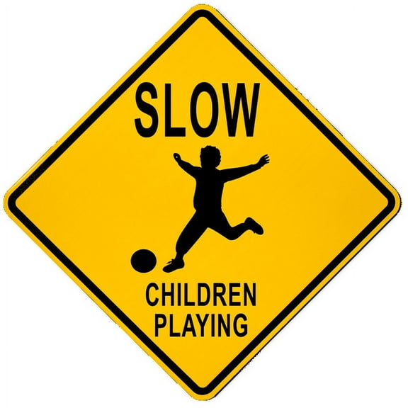 Traffic & Warehouse Signs - Slow Children Playing Sign 2 - Weather Approved Aluminum Street Sign, 0.04 Thickness - 10" X 7"