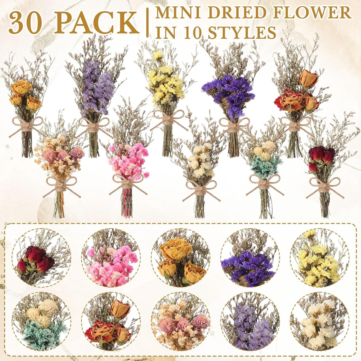 Dried Flower Bouquets Mini Dried Flowers Bulk with Stem Natural Real Flower Bundles Forget Me Not Boho Floral Arrangement for Crafts Vase Dly Wedding Decor Bridesmaid Gift