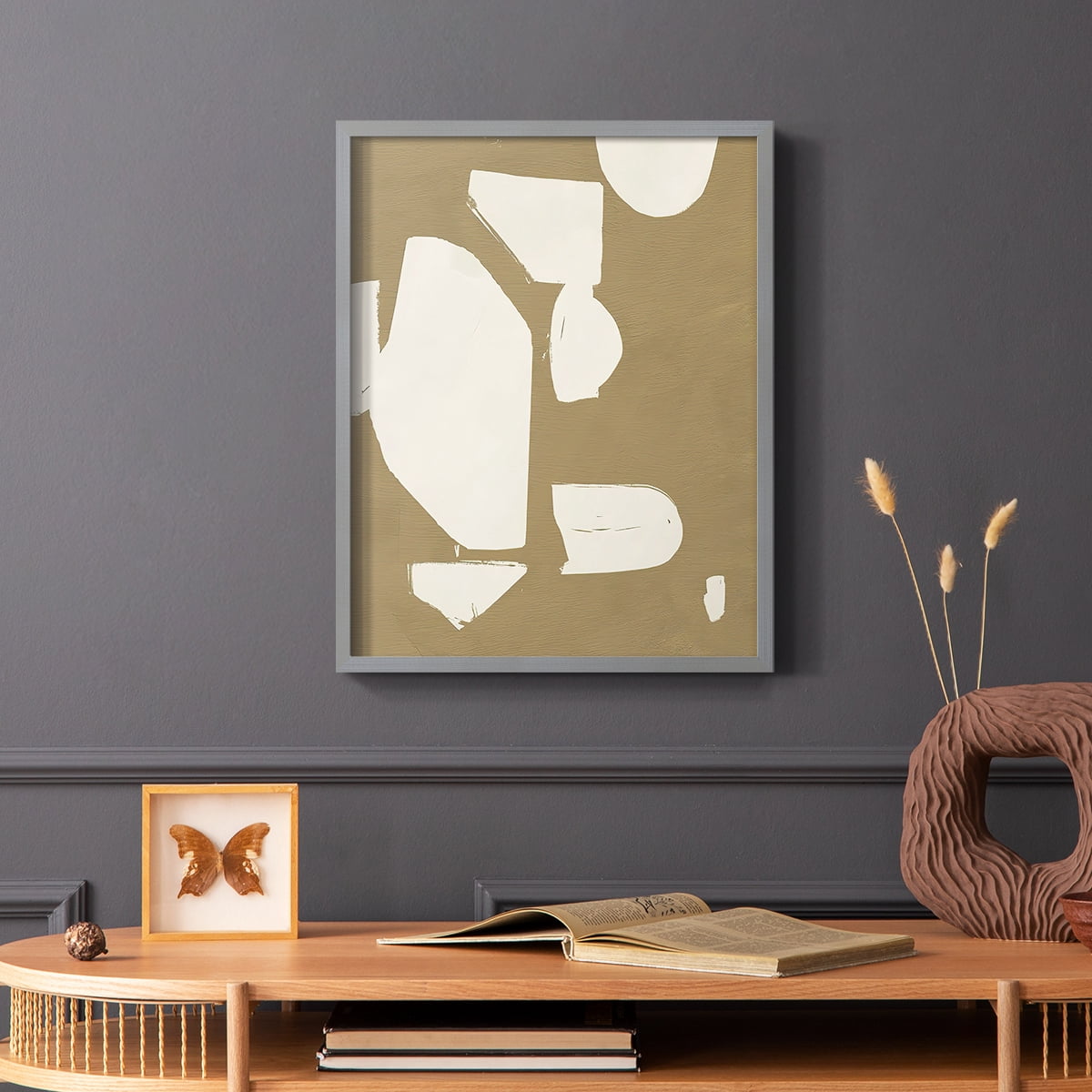 Chunky Abstract II Framed Print in Gray Solid Wood Framed Print No Nail Hanging