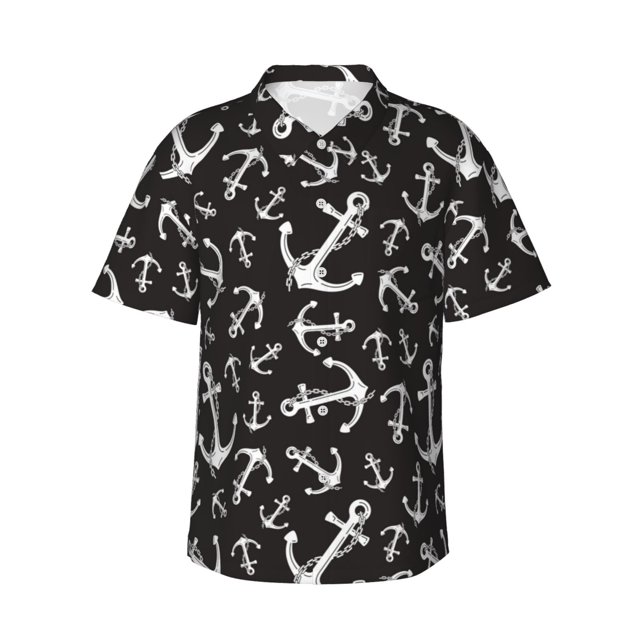 Fotbe Anchor Camisa Hawaiana para Hombre Unisex – Camisa Casual de Verano con Botones de Manga Corta de Algodón y Lino,Medium