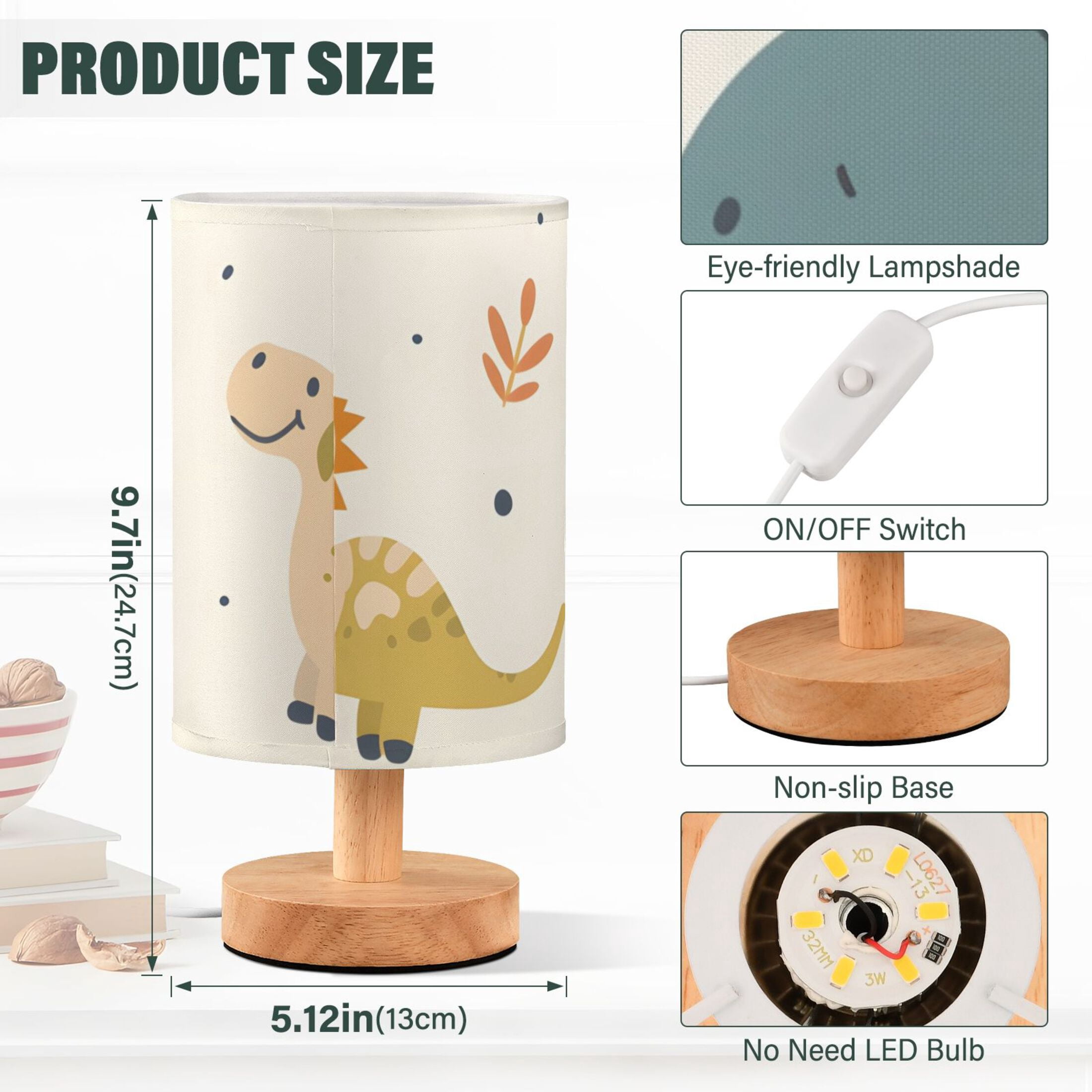 Colorful Dinosaurs Leaves Table Lamp with USB Port LED Warm Light Lamp Night Light Home Decor