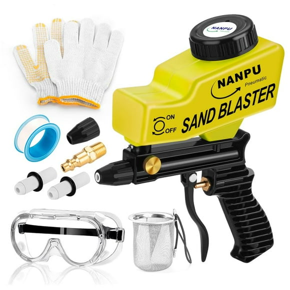 NANPU Air Sand Blaster Gun with Gravity Feed - Ceramic Nozzle, Metal Body | for Paint, Rust Removal, and Glass Etching | Versatile for Aluminum, Sand, Walnut Shells, and