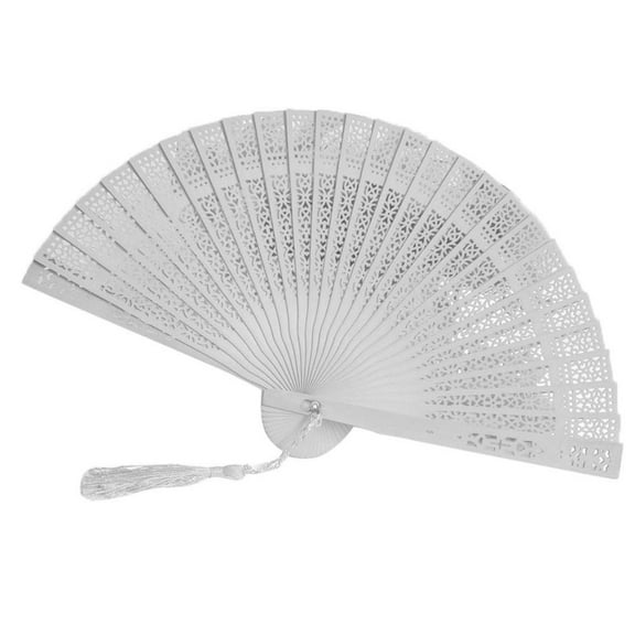 Wooden Folding Fans Handheld Vintage Wood Hand Fan Foldable Chinese Sandalwood Fans with Tassels for Women Wedding Favors Baby Shower Party Gift (Silver)