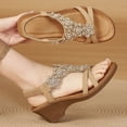 thumbnail image 5 of Dakaela Women's Wedge Sandals Flower Low Heels Summer Dressy Platform Sandal Rhinestone Beach Walking Shoes with Elastic Ankle Strap Size 6-9, 5 of 8