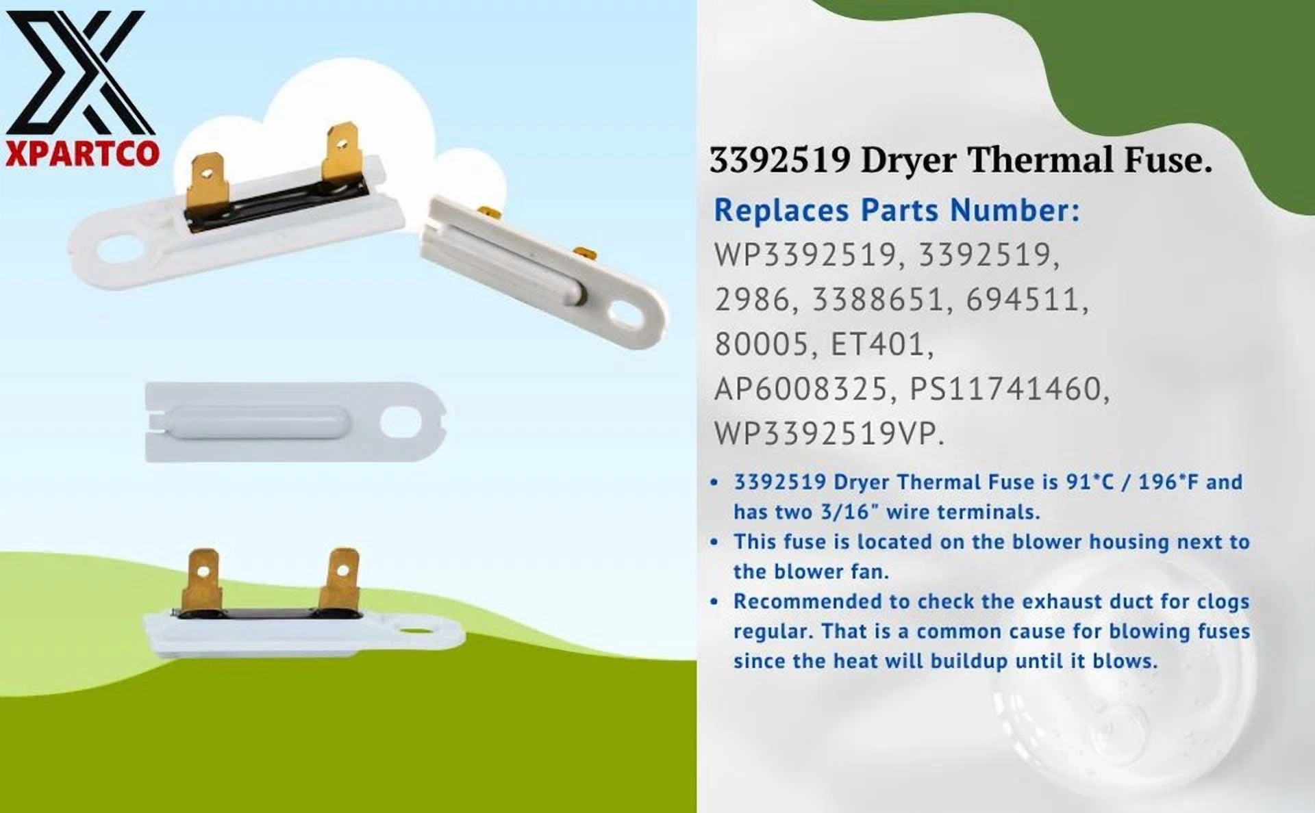 Zyler - (6 Pack) 3392519 Dryer Thermal Fuse For Kenmore Wp3392519, Ap6008325, Ps11741460