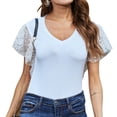 thumbnail image 5 of Camiseta de mujer Verano Cuello en V Gasa Lentejuelas Manga corta Top casual, Blanco, S sidaley AP001323-05, 5 of 5