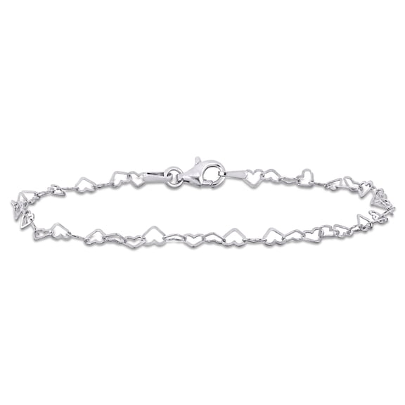Everly Women's 3mm Fancy-Cut Sterling Silver Heart Link Chain Bracelet