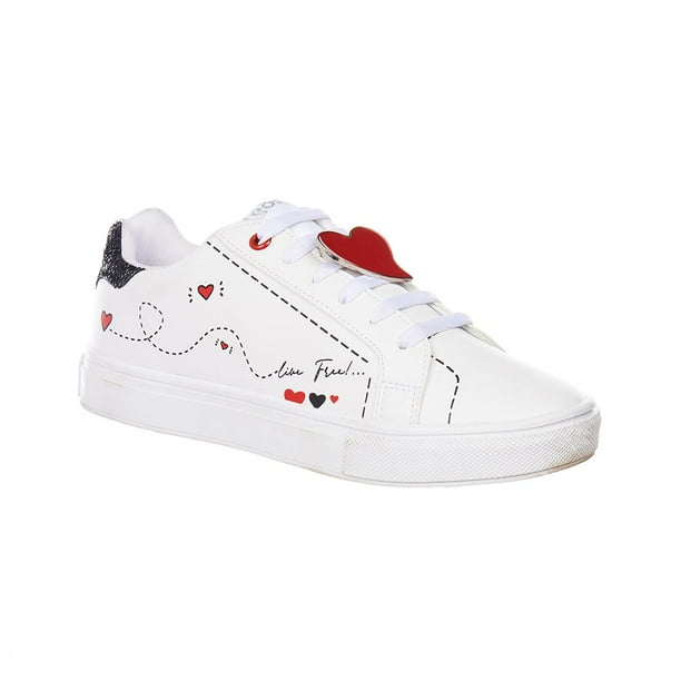 Tenis Mujer Juvenil Casual Con Corazones Tipo Piel Blanco blanco 23 Incógnita 052D1A