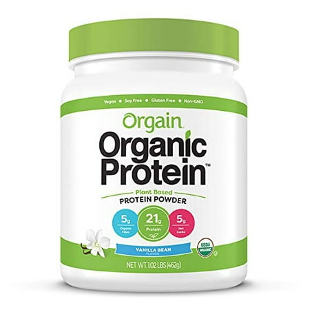 Orgain Organic Plant Based Protein Powder, Vanilla Bean - Vegan, Low Net Carbs, Non Dairy, Gluten Free, Lactose Free, No Sugar Added, Soy Free, Kosher, Non-GMO, 1.02 Pound