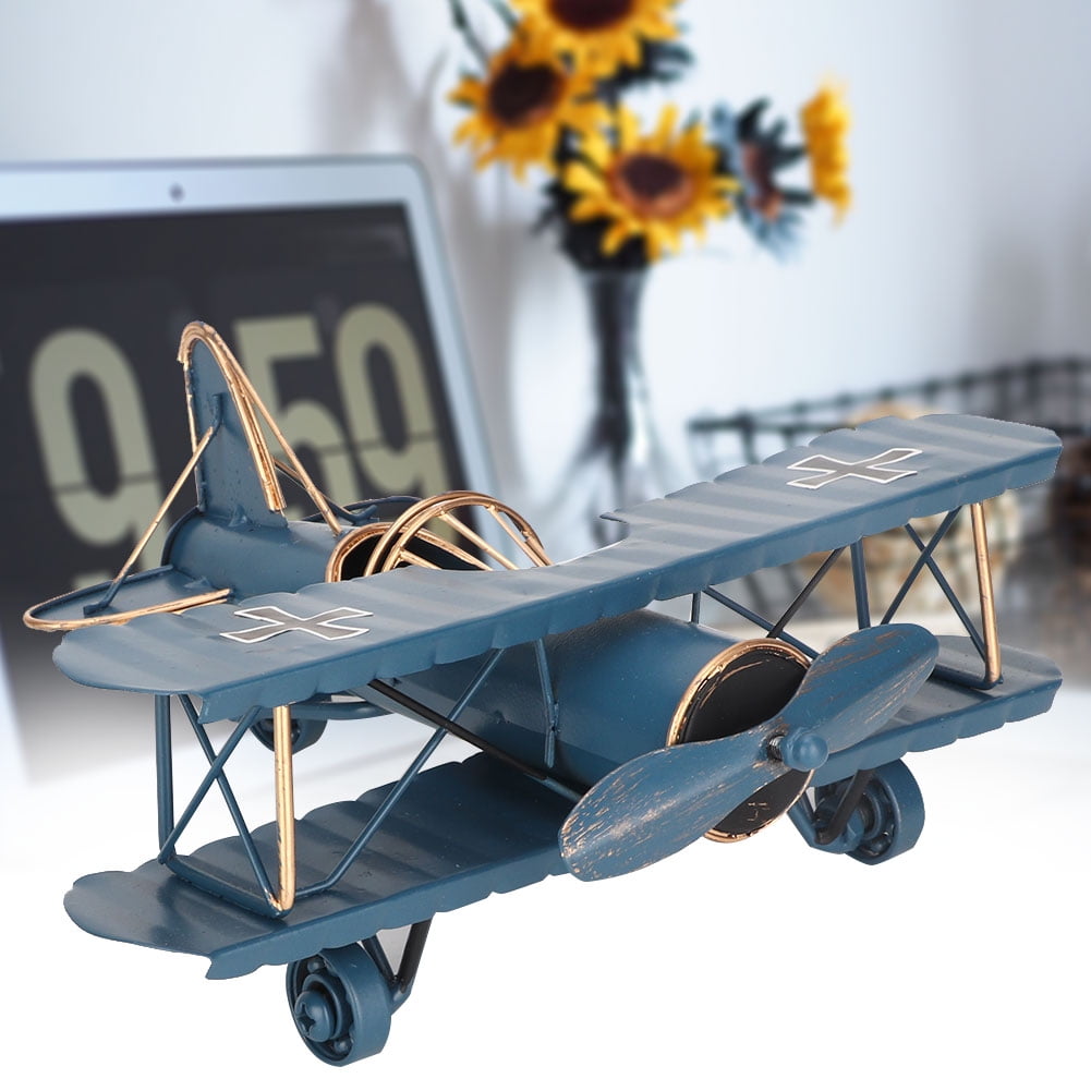 Gift Iron Airplane Model Red Vintage Wrought Iron Aircraft Biplane 4 Colors Optional for Desktop Decor Photo Props