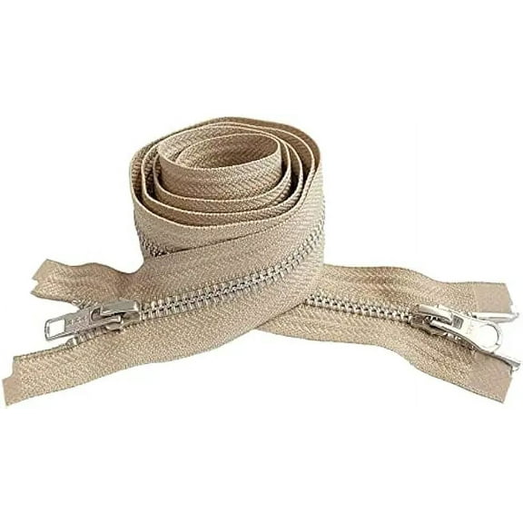 YKK #5 Medium Weight Aluminum Beige "2-Way" Dual Separating Jacket Zipper - Color: Beige #573 - Made in The United States (1 Zipper Per Pack) (22" Inches)