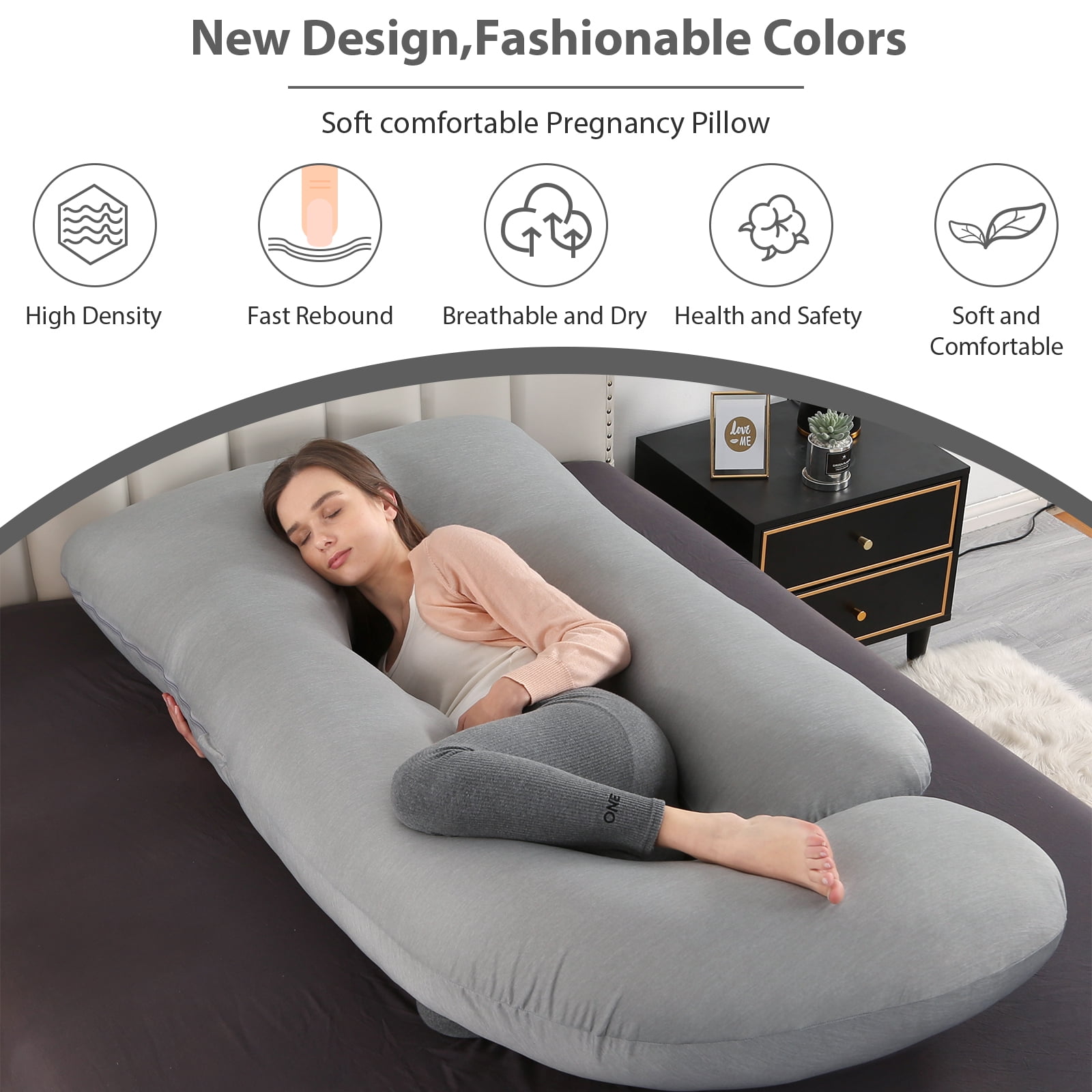 BATTOP Pregnancy Pillow for Sleeping with Cooling Cover, Support for Head,Back,Legs,Belly,Hips, 57 in, Maternity Pillow with Removable Washable Cover