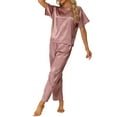 thumbnail image 4 of Conjunto de pijamas de satén para mujeres INSPIRE CHIC, atuendos de verano, camisetas de mangas cortas con pantalones, conjuntos de lounge de seda M púrpura, 4 of 6