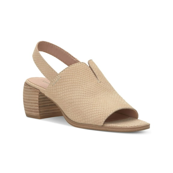 LUCKY BRAND Womens Beige V-Notch Detail At Vamp Goring Padded Jaila Round Toe Stacked Heel Slip On Leather Slingback 5.5 M