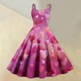 thumbnail image 2 of LWavelet 2026 Valentine's Coffee Date Spaghetti Strap Dress, Heart Print Slimming Waist Flared Valentine Sundress Watermelon Red M, 2 of 4