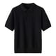thumbnail image 1 of Camisa de punto con solapa y manga media para hombre: color liso, corte holgado, prenda informal de verano para llevar al aire libre o en casa., 1 of 8