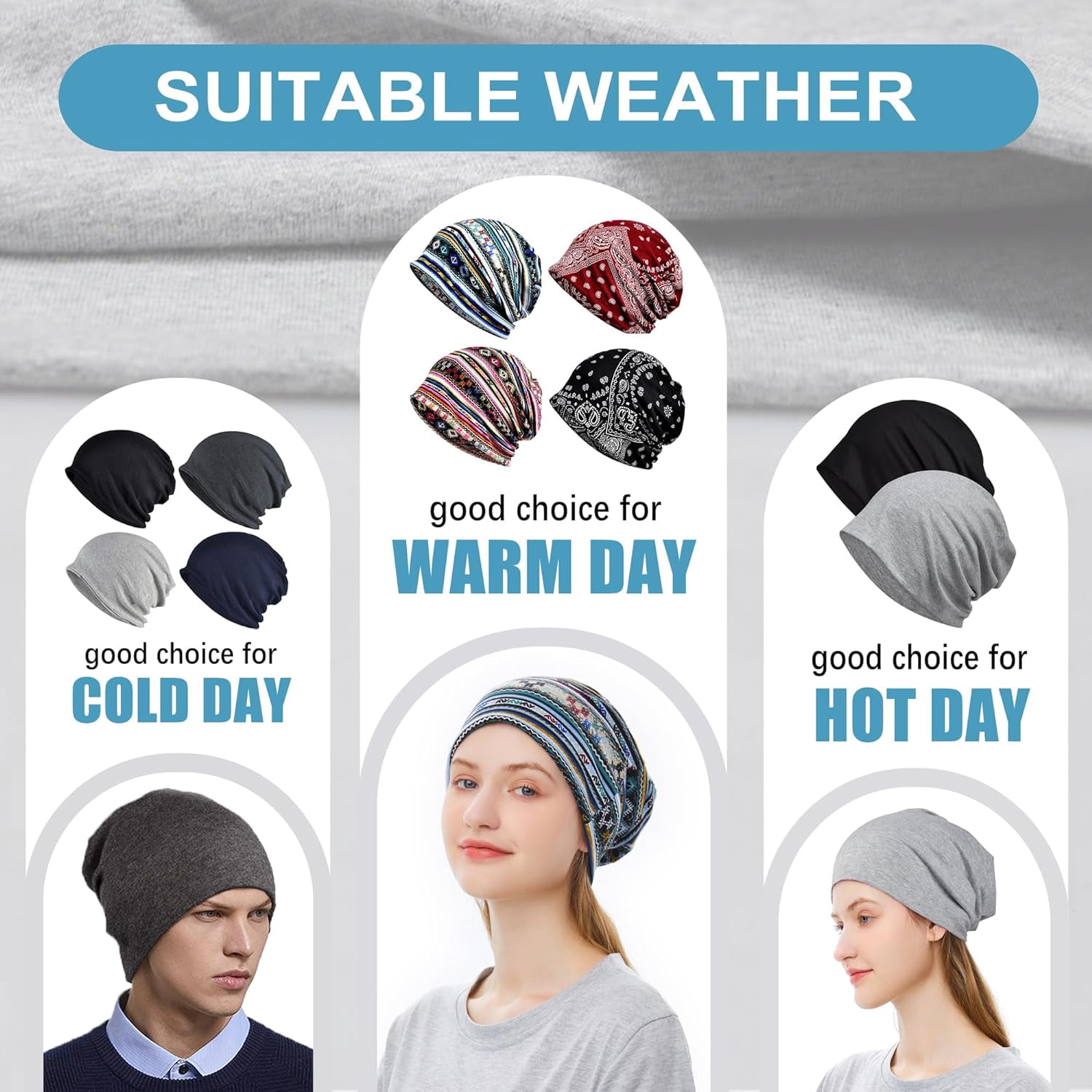 Slouchy Beanie Pack of 10 Soft Lightweight Stretch Cotton Hip Hop Hats Chemo Cap 1 Pack Two Sided Slouchy Beanie Hip Hop Soft... From Ddmydec  main image 4