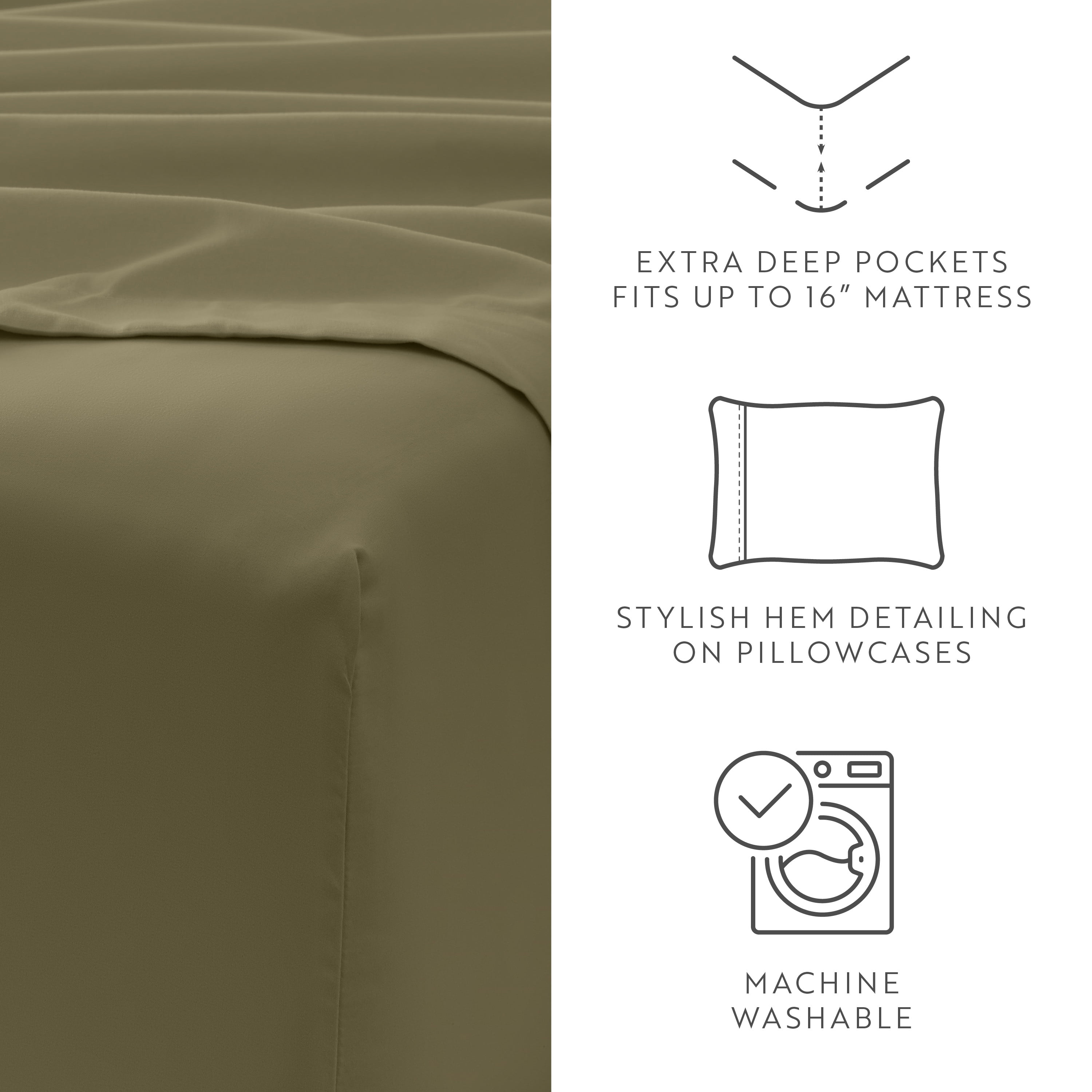 California King, Sage Solid Microfiber 6 Piece Bed Sheet Set, by Noble Linens
