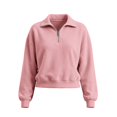 thumbnail image 6 of Fleece Cropped Sweatshirt for Women Half Zip Mock Neck Sweatshirts Long Sleeve Lightweight Pullover Tops Drop Shoulder Casual Y2k Clothes buzos para mujer Pink S, 6 of 9