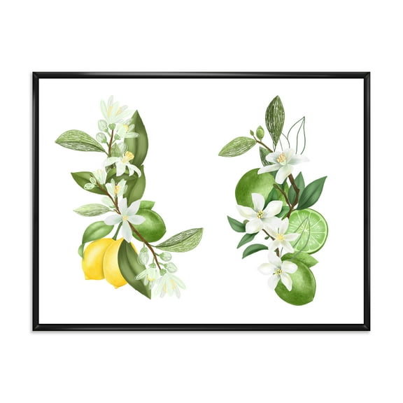Bouquets Of Blooming Lemon Tree Branches on White 20 in x 12 in Framed Painting Canvas Art Print, by Designart