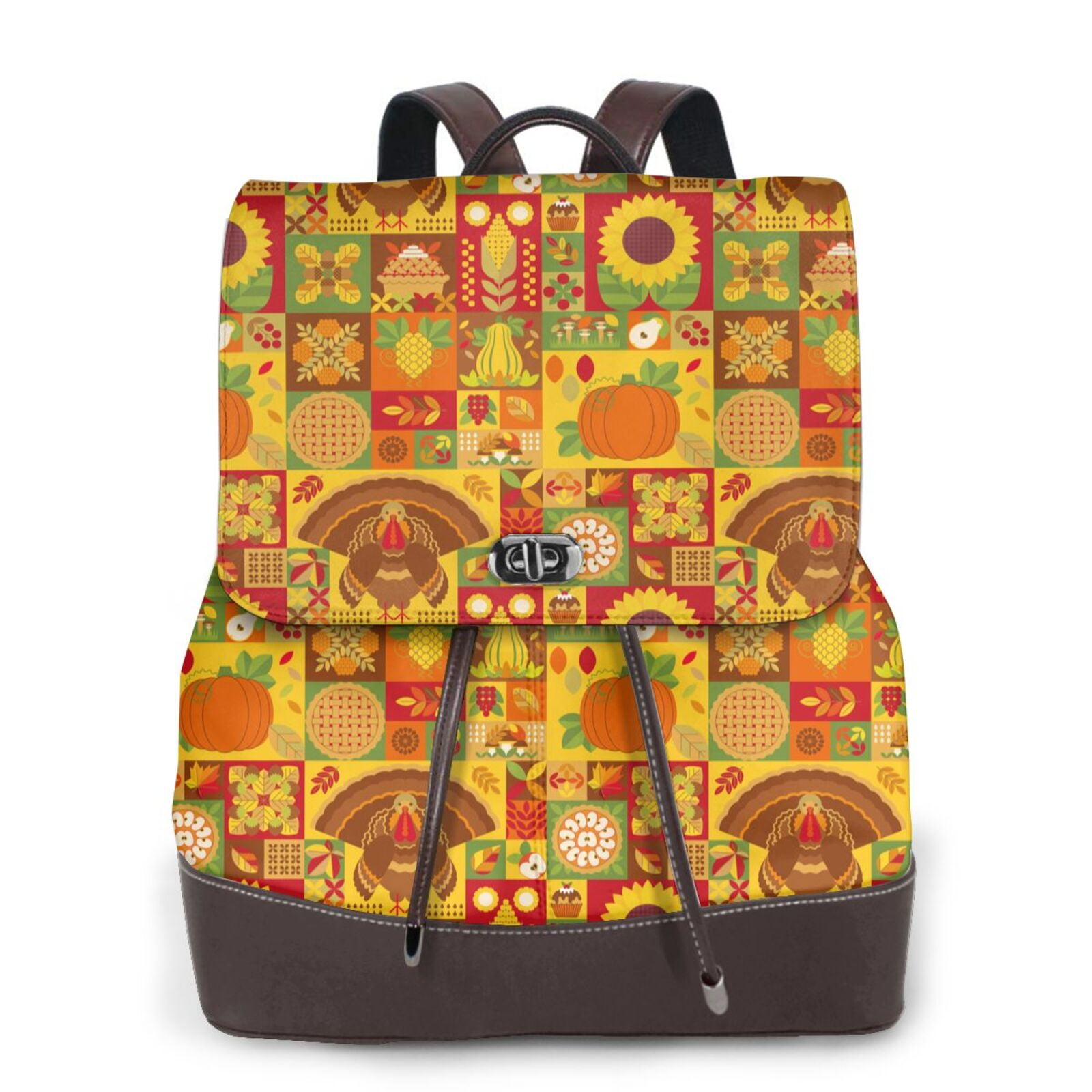 Kdxio Thanksgiving Day Print Leather Backpack Women Stylish Chic - Main Image