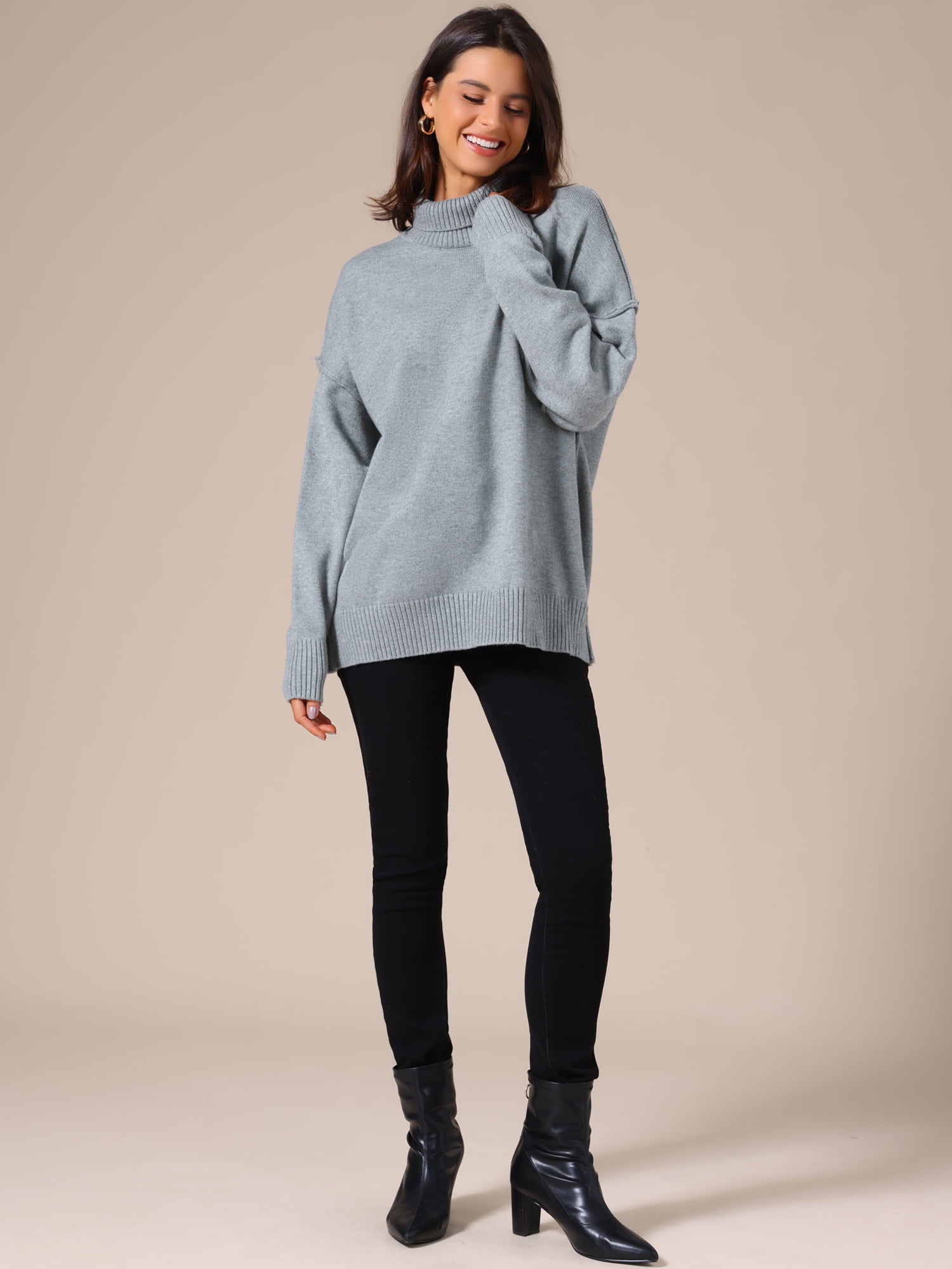DARING DIVA Women's Oversized Mock Neck Long Sleeve Pullover Sweater 2XL Grey