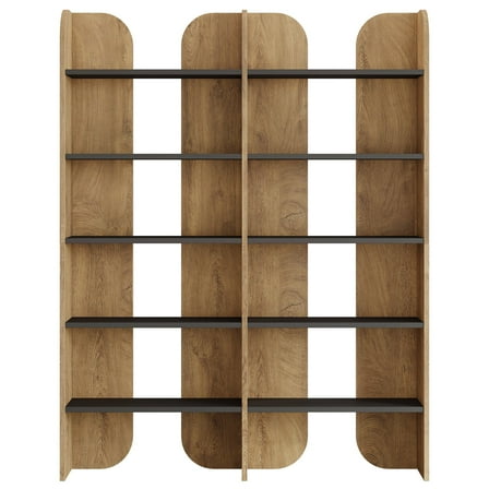 Resenkos 5-Tier Curved Wooden Bookshelf - Metal Shelf Living Room Display, Stylish Storage, Home Decor, Brown