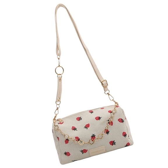 TIERPOP Delicate Strawberry Corduroy Handbag for Women with Chain Detail Crossbody Purse