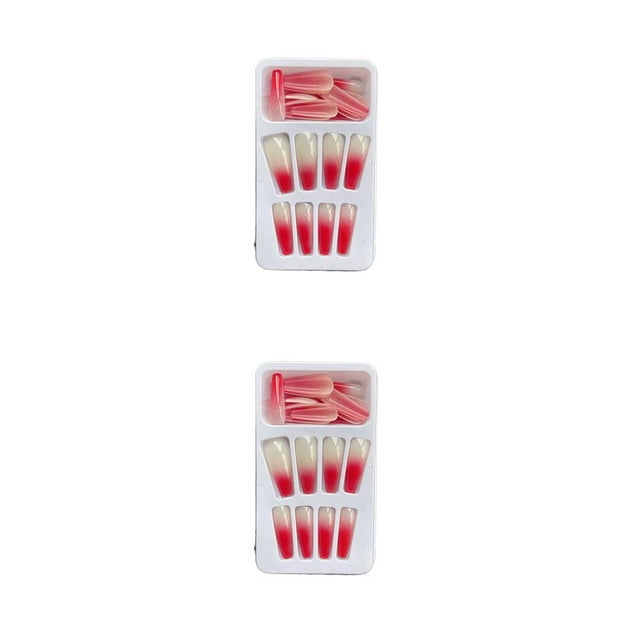 QualitChoice 1 Set French Tip Press on Nails Gradient Extra Long Tips Removable Wraps Full Cover Ballerina Salon Manicure Kit Type 12 2g glue,24Pcs jelly 2Set