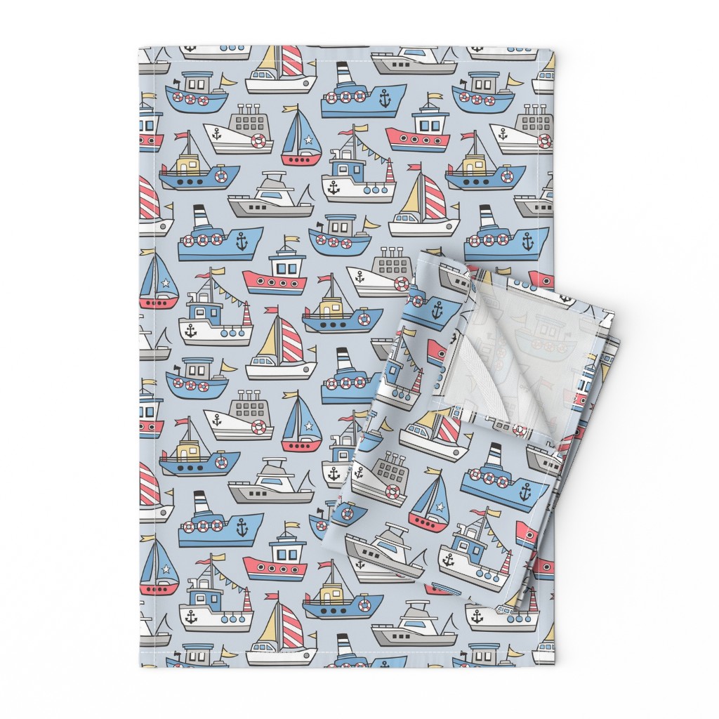 Nautical Boats Beach Ocean Sailing Linen Cotton Tea Towels by Roostery Set of 2