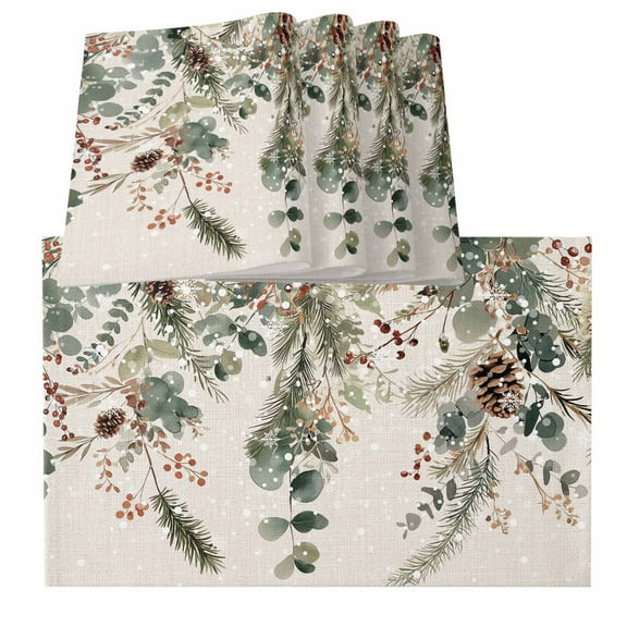 Christmas Placemats for Dinning Table Set of 6,Xmas Botanical Pinecone Eucalyptus Leaves Rustic Burlap Kitchen Place Mats Waterproof Cloth Table Mats,Indoor Outdoor Placemats Easy Clean Dinner Decor