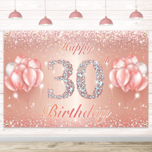 Fondo De Pancarta De Feliz Cumpleaños Número 30, Suministros De Decoración Para Fiesta De 30 Cumpleaños Para Mujeres O Hombres, Oro Rosa, 4 X 6 Pies