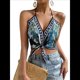 thumbnail image 2 of Top Halter Sin Mangas con Estampado Floral y Nudo Frontal para Mujer - Crop Tops Verde S, 2 of 10
