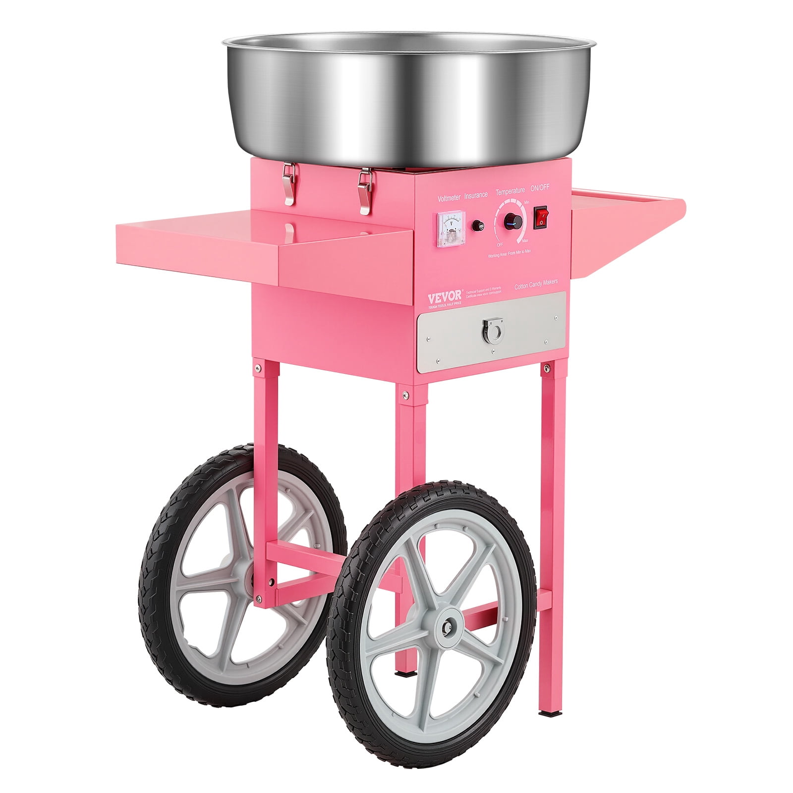 VEVOR Electric Cotton Candy Machine with Cart, 1000W Commercial Candy Floss Maker with 20.5 in Stainless Steel Bowl, Sugar Scoop, and Drawer, Easy to Use, for Home, Kids Birthday, Family Party, Pink