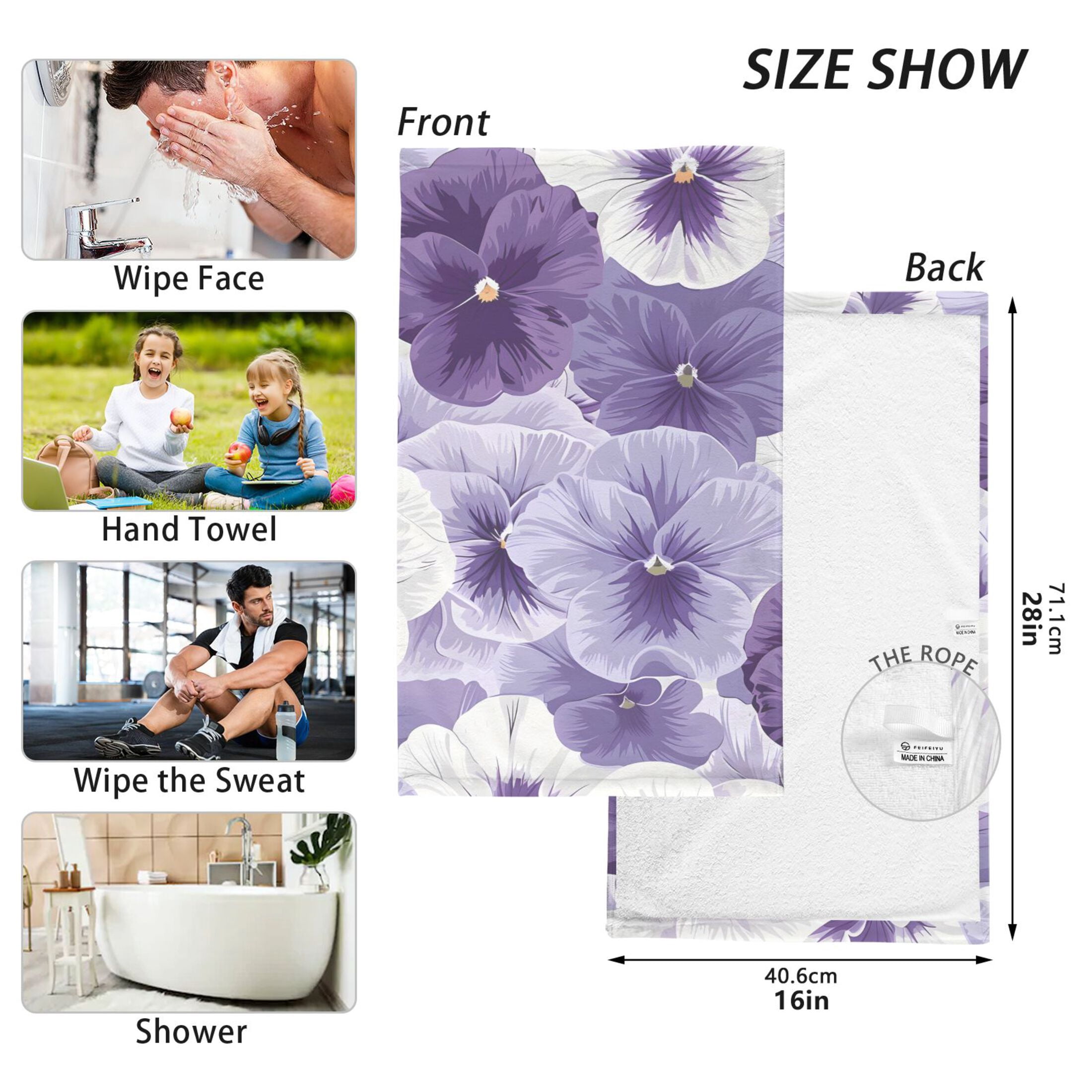 Beautiful Pansy Flowers 2 Pcs Hand Towel Set Cotton Absorbent Soft Face Towels Bath Towels for Bathroom Kitchen Shower Hotel Decor 16"x28"