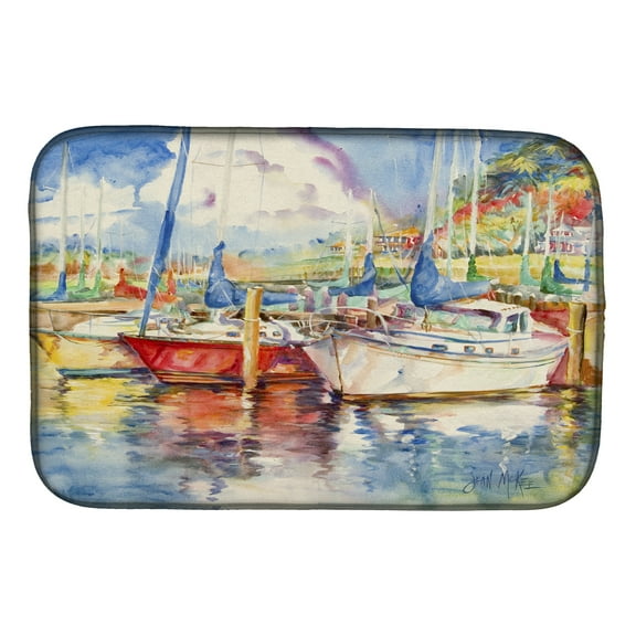 Caroline's Treasures Three Boats Sailboats Dish Drying Mat