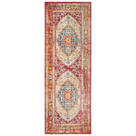 SAFAVIEH Sutton Bernadette Bordered Runner Rug, Fuchsia/Ivory, 3' x 12'