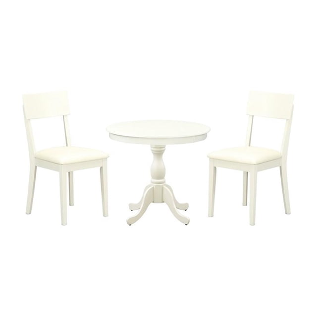 Pemberly Row Antique 3-piece Dining Set with Leather Seat in Linen White