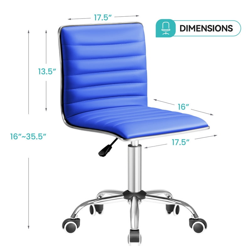 Furmax Leather Swivel Office Chair - Mid Back Vanity Chair for Makeup Desk, Armless Ribbed Task Chair with Ergonomic Support (Blue)
