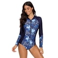 thumbnail image 2 of Charmo Women's Floral One Piece Rashguard Swimsuit Zip Front Surfing Shirt Sun Protection, 2 of 4