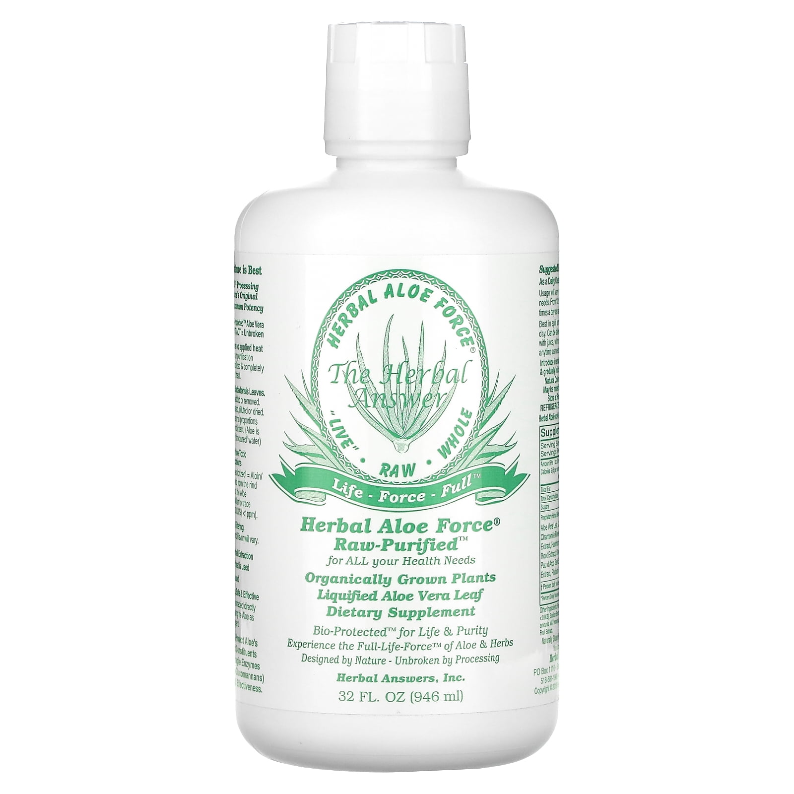 Herbal Aloe Force, Raw Purified, 32 fl oz (946 ml), Herbal Answers