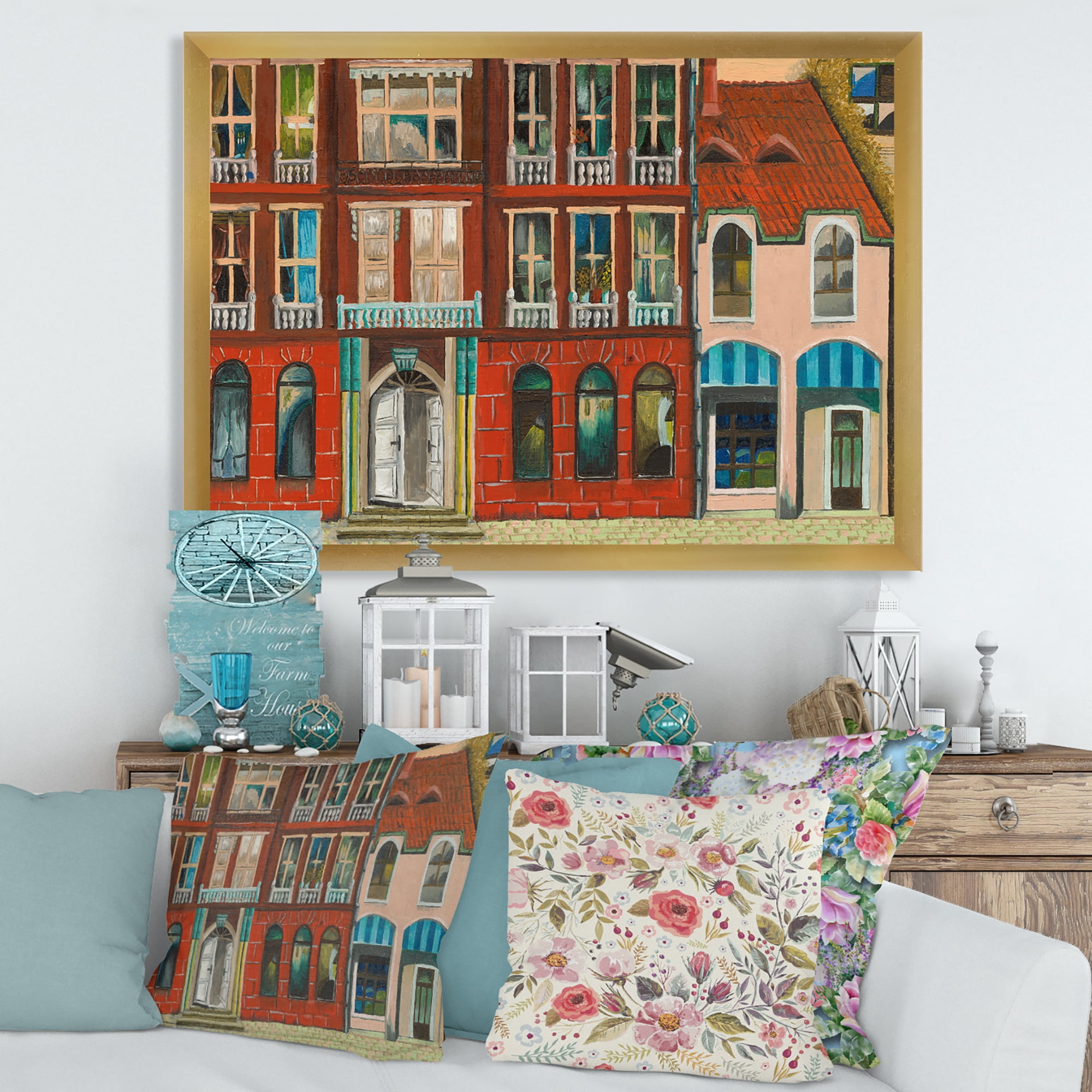 Designart 'Vintage Red Facade of Shop In Paris I' French Country Framed Art Print